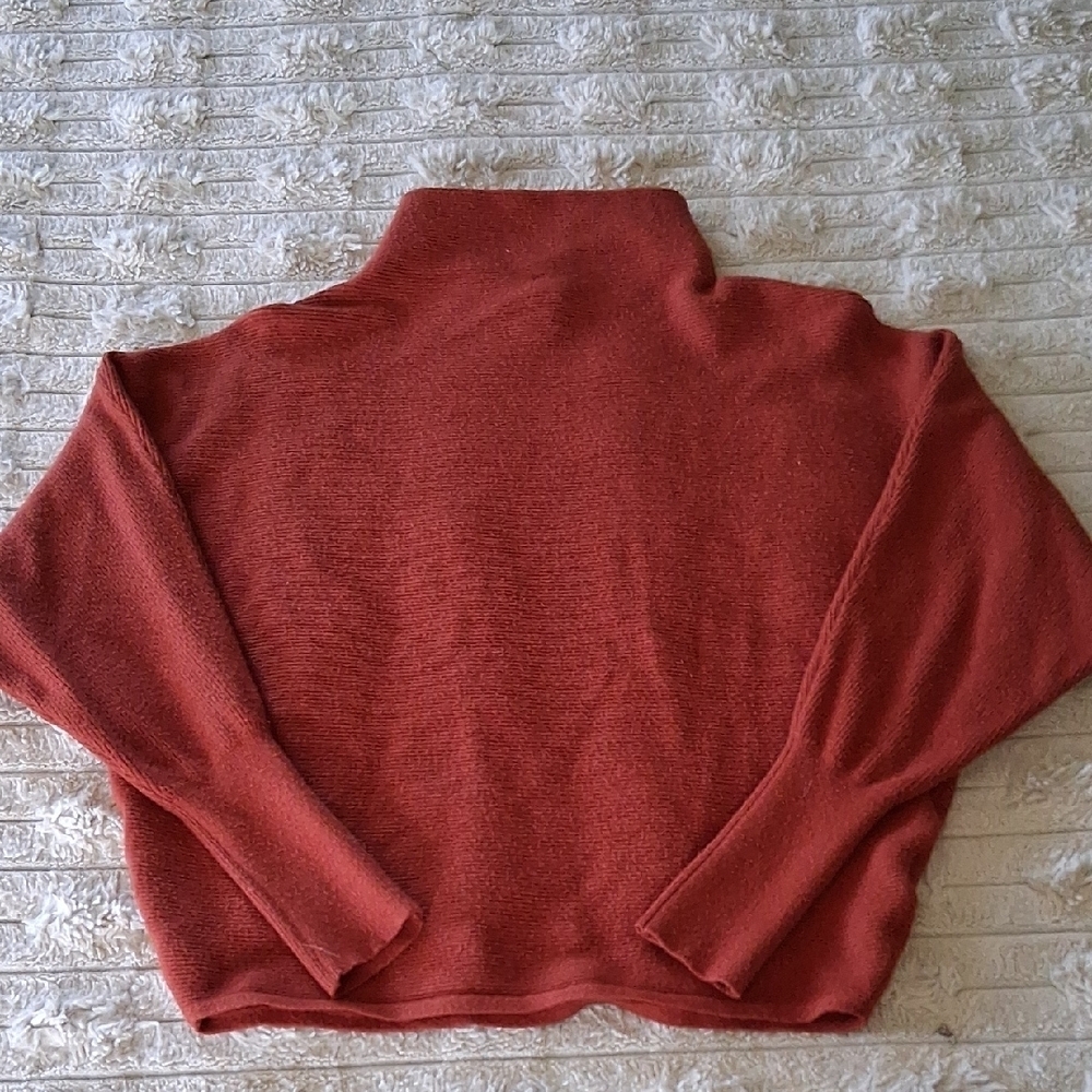 Philosophy Burnt Orange Cowl Neck Sweater with Ribbed Texture Small